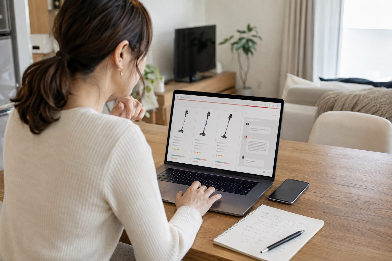 ECサイトで用途や予算を伝え、候補商品を比較する利用者