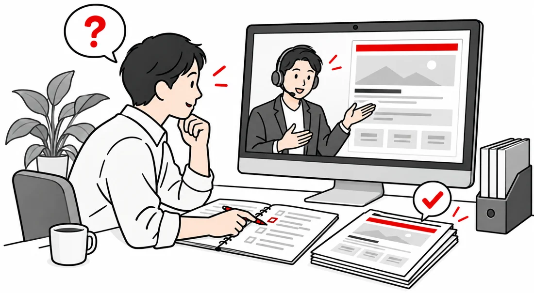 ホームページのことを相談しながら確認するイメージ