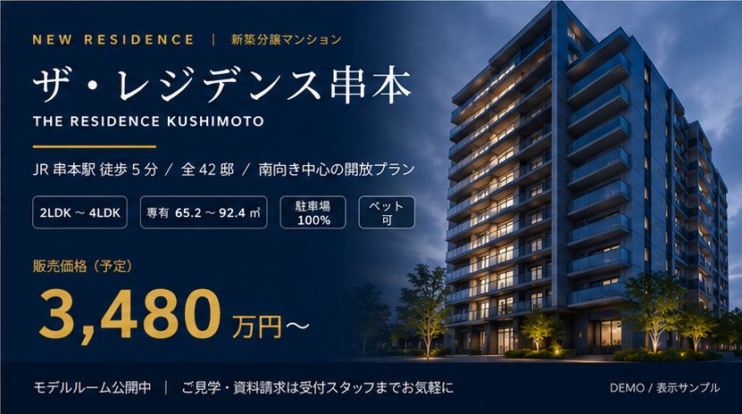 新築分譲マンションのサイネージ表示例