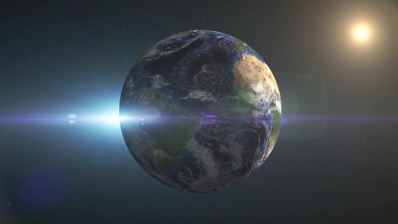 宇宙から見た地球。そのまわりを人工衛星が回る(※イメージ映像)